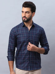 Checked Pure Cotton Casual Shirt for Men-SF-989Navy