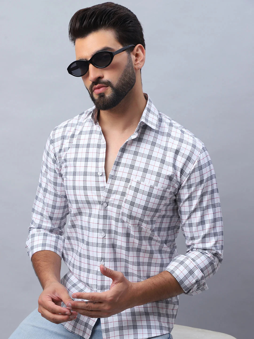 White Checked Cotton Shirt - Stylish Mens Casual Shirt