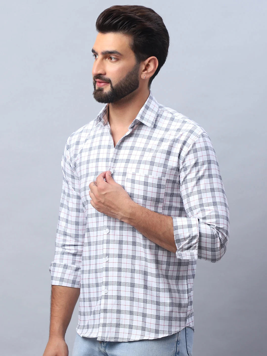 White Checked Cotton Shirt - Stylish Mens Casual Shirt