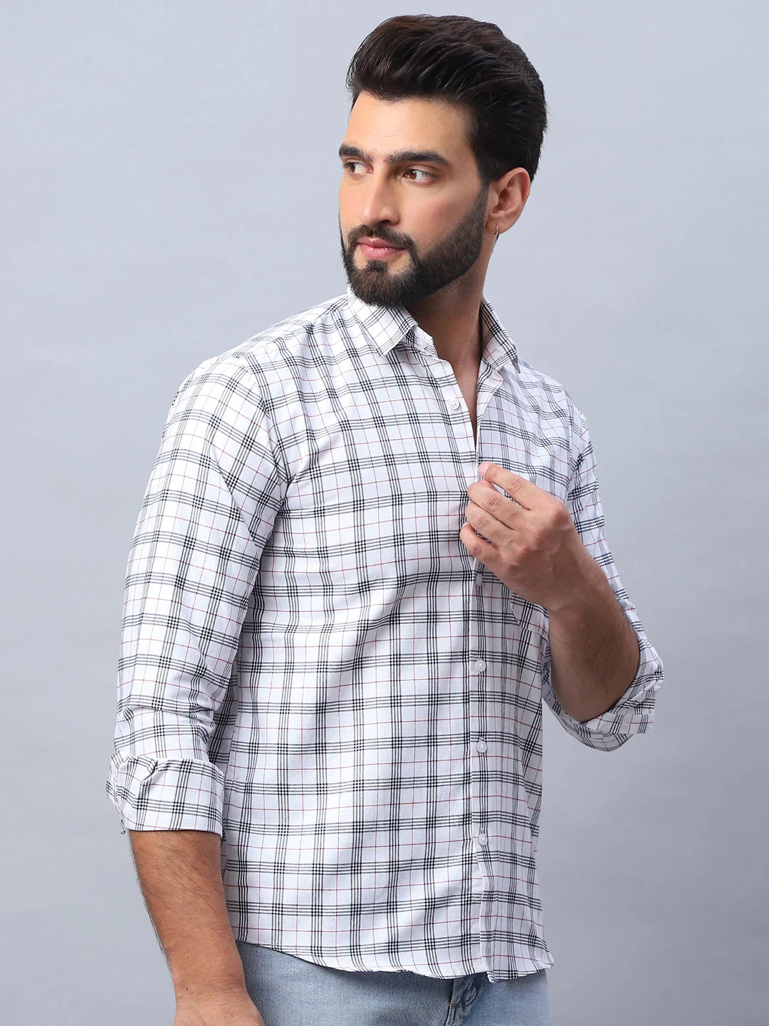 White Checked Cotton Shirt - Stylish Mens Casual Shirt