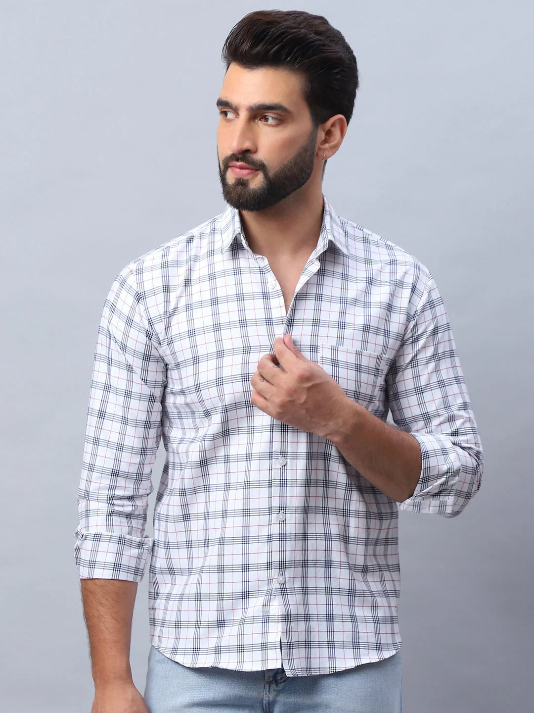 White Checked Cotton Shirt - Stylish Mens Casual Shirt