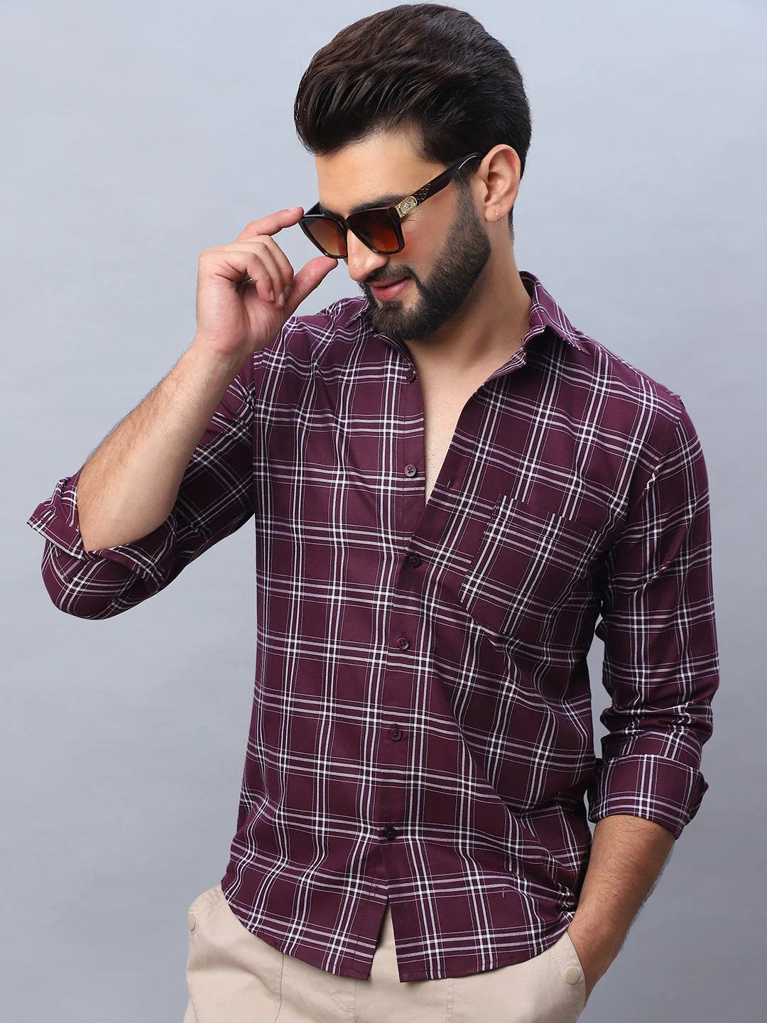 Wine Checked Cotton Shirt - Stylish Mens Casual Shirt
