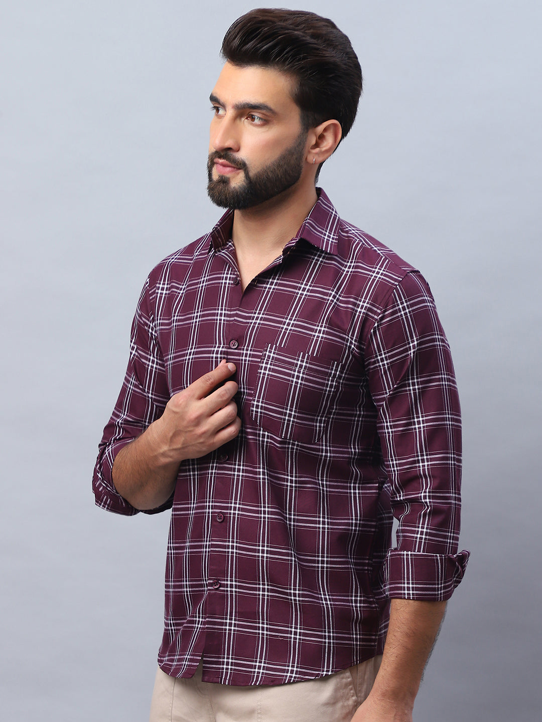 Wine Checked Cotton Shirt - Stylish Mens Casual Shirt