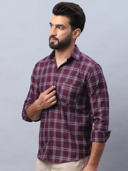 Checked Pure Cotton Casual Shirt for Men-SF-989Wine