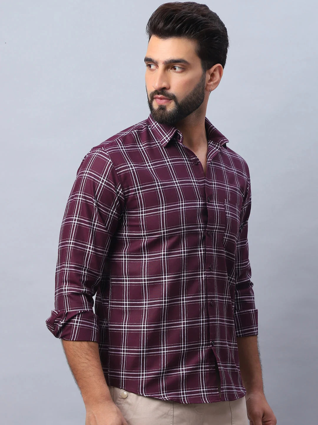 Wine Checked Cotton Shirt - Stylish Mens Casual Shirt