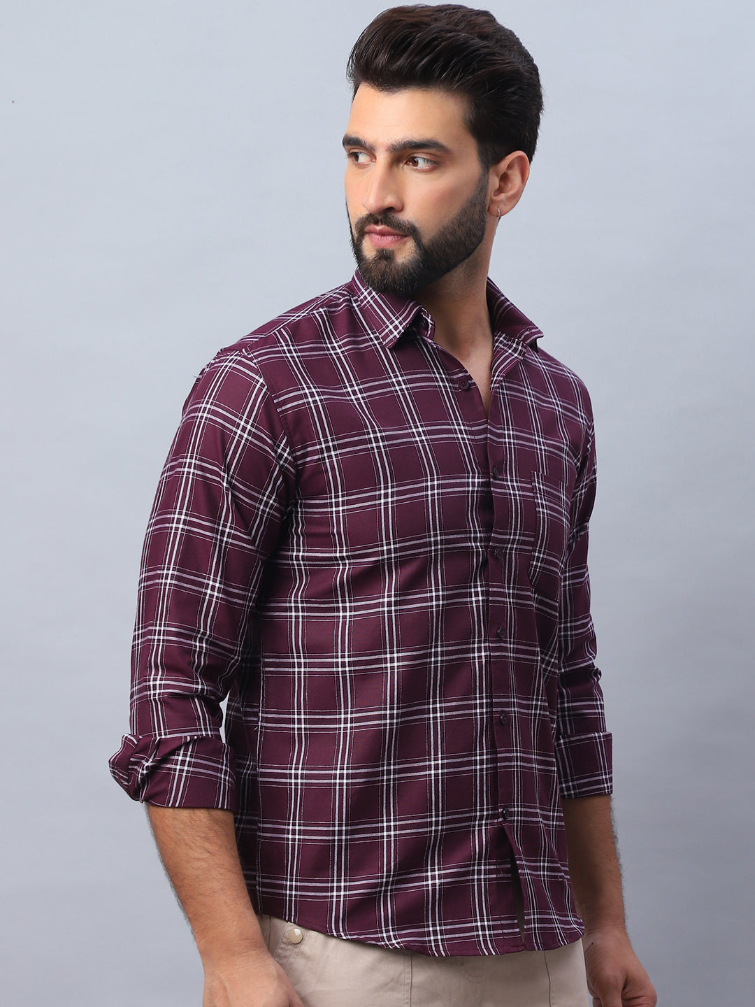 Wine Checked Cotton Shirt - Stylish Mens Casual Shirt