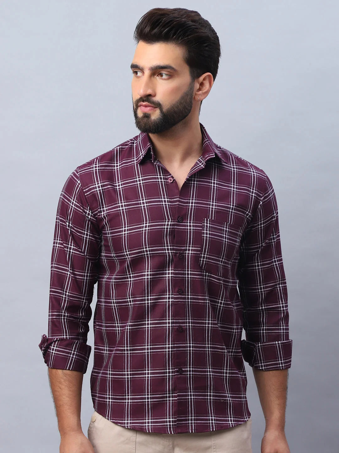 Wine Checked Cotton Shirt - Stylish Mens Casual Shirt