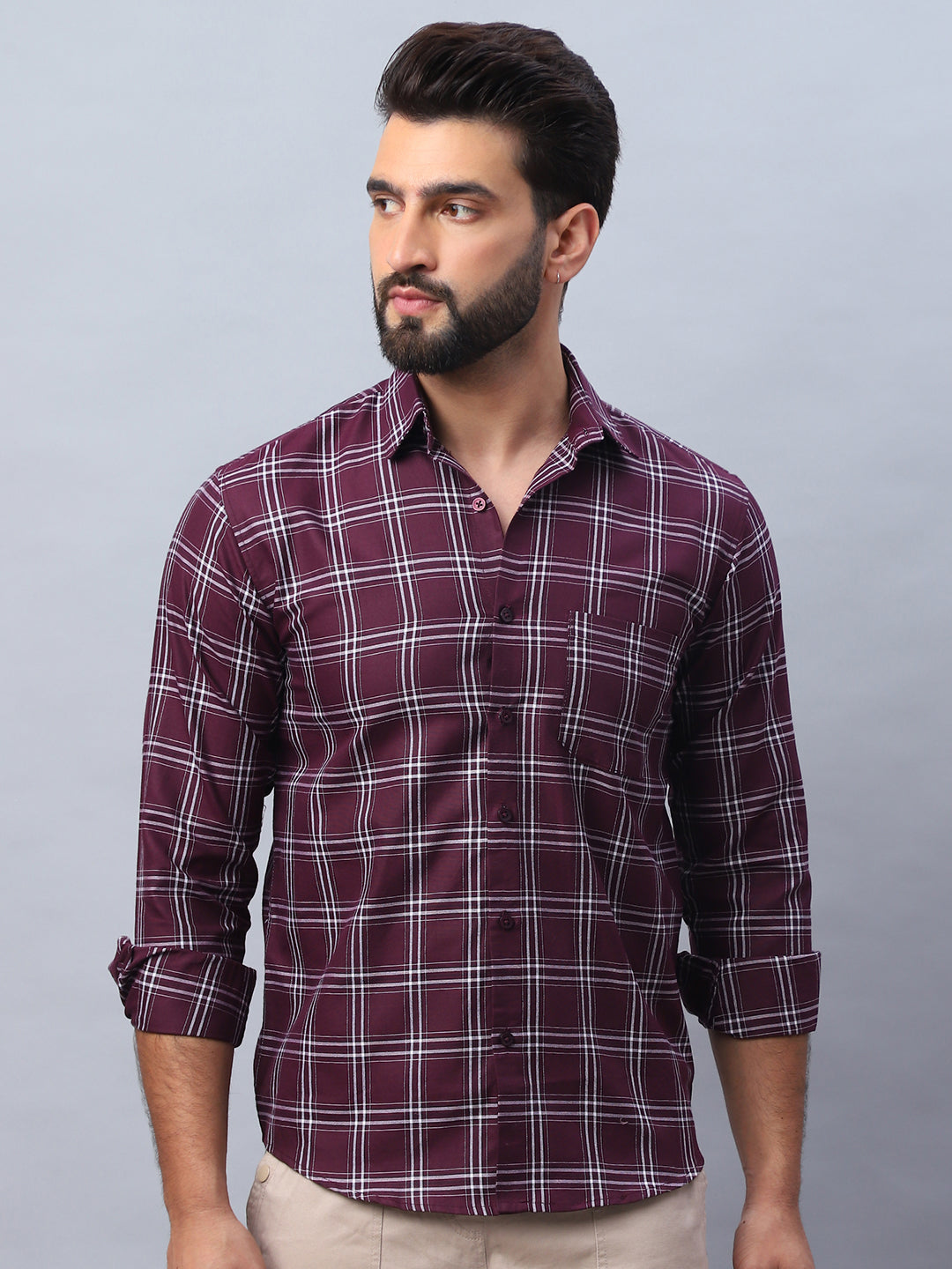 Wine Checked Cotton Shirt - Stylish Mens Casual Shirt