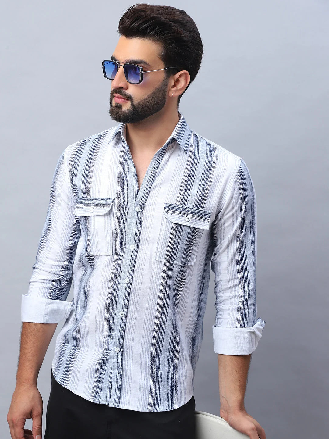 Blue Striped Cotton Shirt - Casual & Stylish Mens Shirt