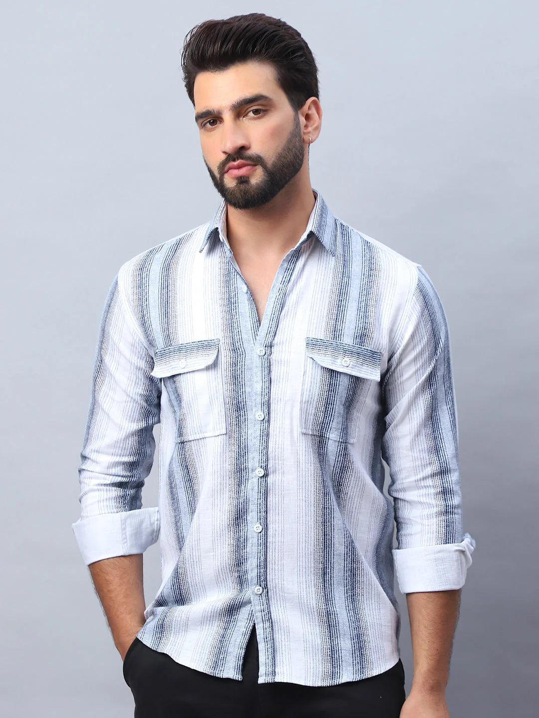 Blue Striped Cotton Shirt - Casual & Stylish Mens Shirt