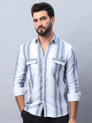 Striped Cotton Casual Shirt for Men-SF-990Blue