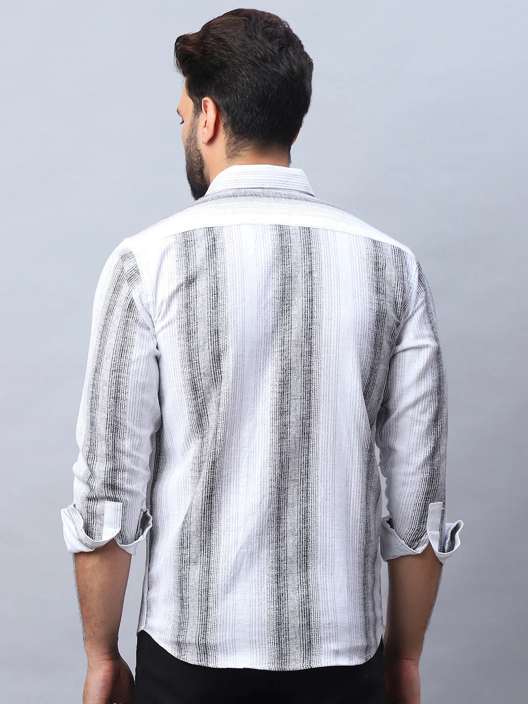 Stylish Grey Striped Cotton Shirt - Long Sleeve Mens Shirt