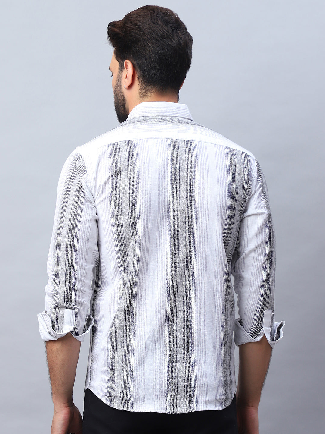 Stylish Grey Striped Cotton Shirt - Long Sleeve Mens Shirt