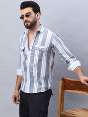 Striped Cotton Casual Shirt for Men-SF-990Light-Grey
