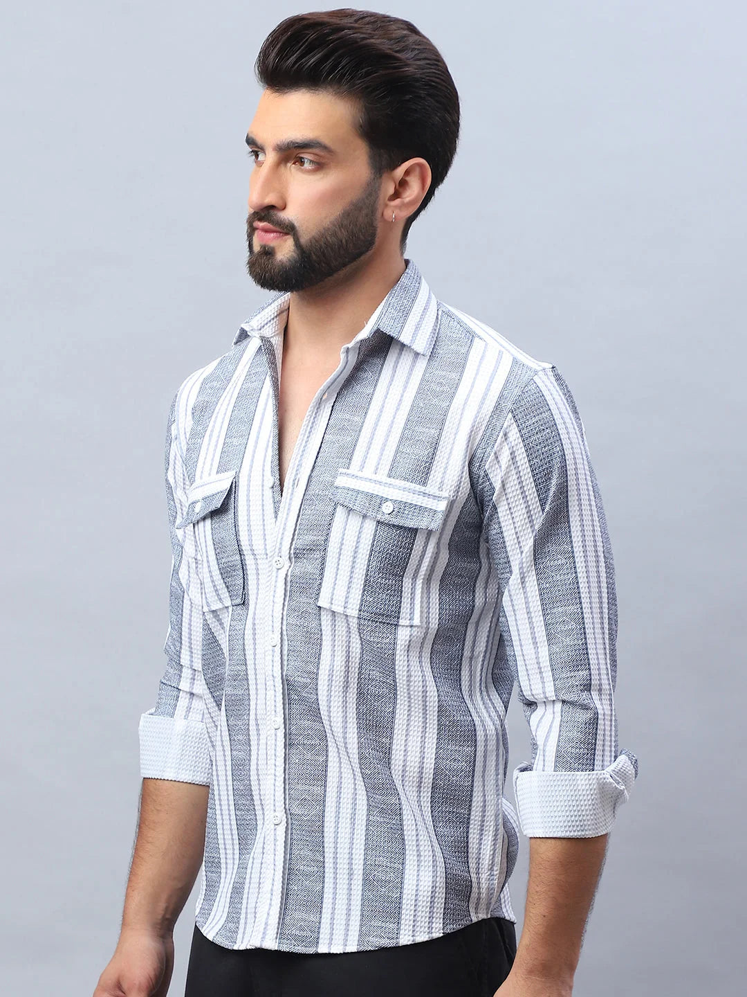Light Grey Striped Cotton Shirt - Casual Mens Shirt