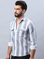 Striped Cotton Casual Shirt for Men-SF-990Light-Grey