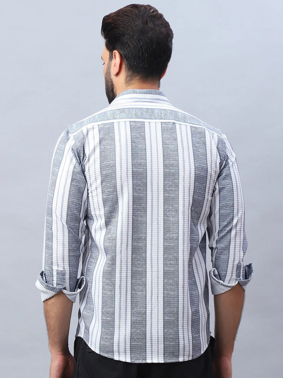 Light Grey Striped Cotton Shirt - Casual Mens Shirt