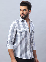 Striped Cotton Casual Shirt for Men-SF-990Light-Grey