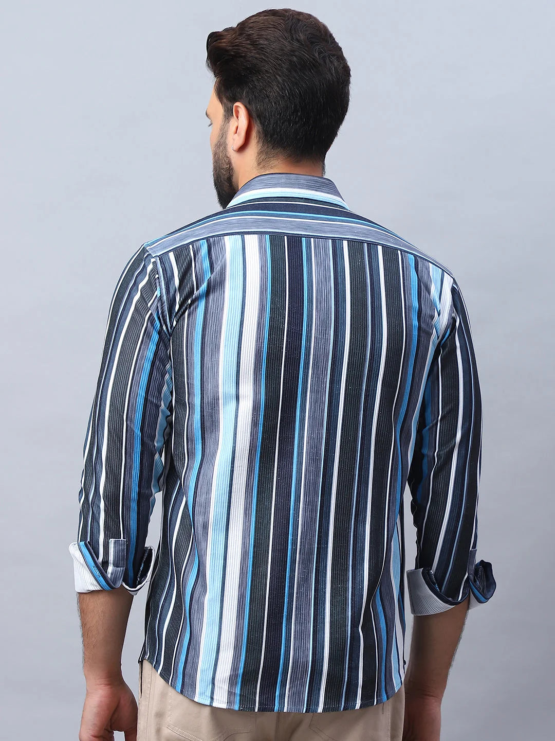Blue Striped Cotton Mens Shirt - Corduroy Casual Shirt