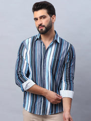 Striped corduroy Casual Shirt for Men-SF-991Blue