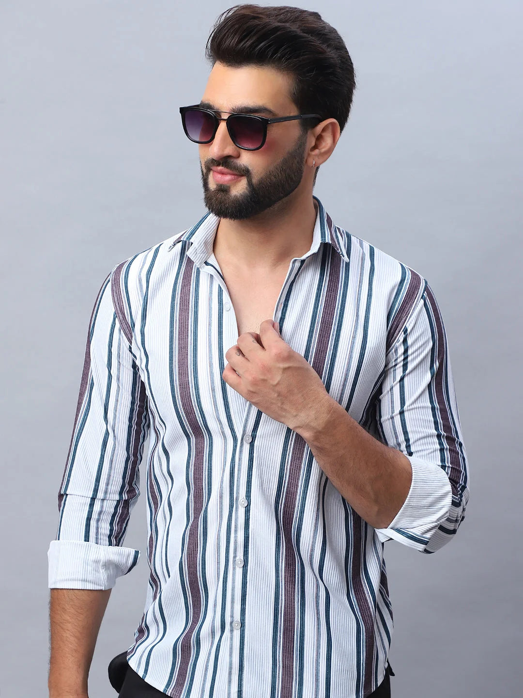 Brown Striped Cotton Mens Shirt - Corduroy Casual Shirt