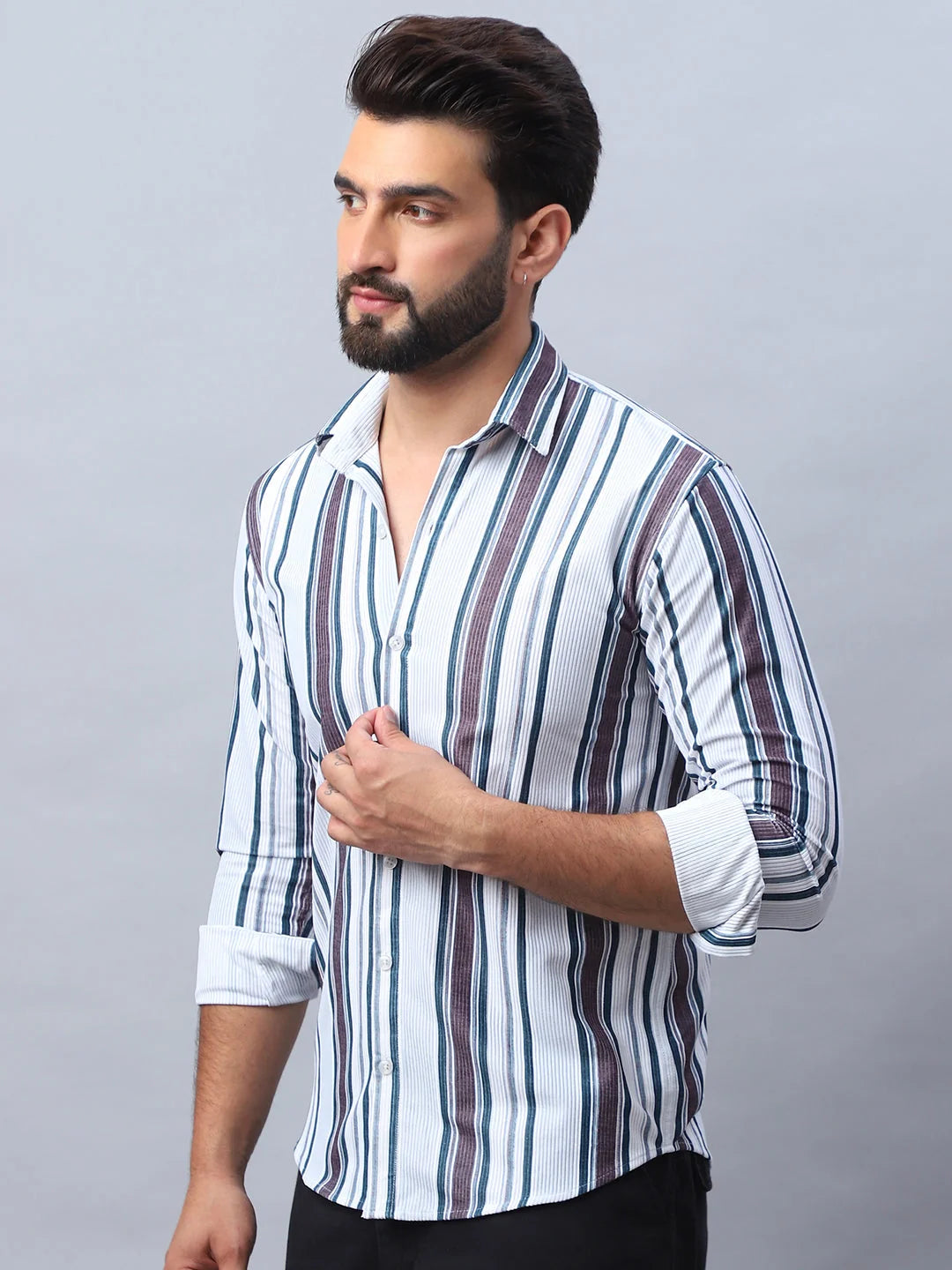 Brown Striped Cotton Mens Shirt - Corduroy Casual Shirt
