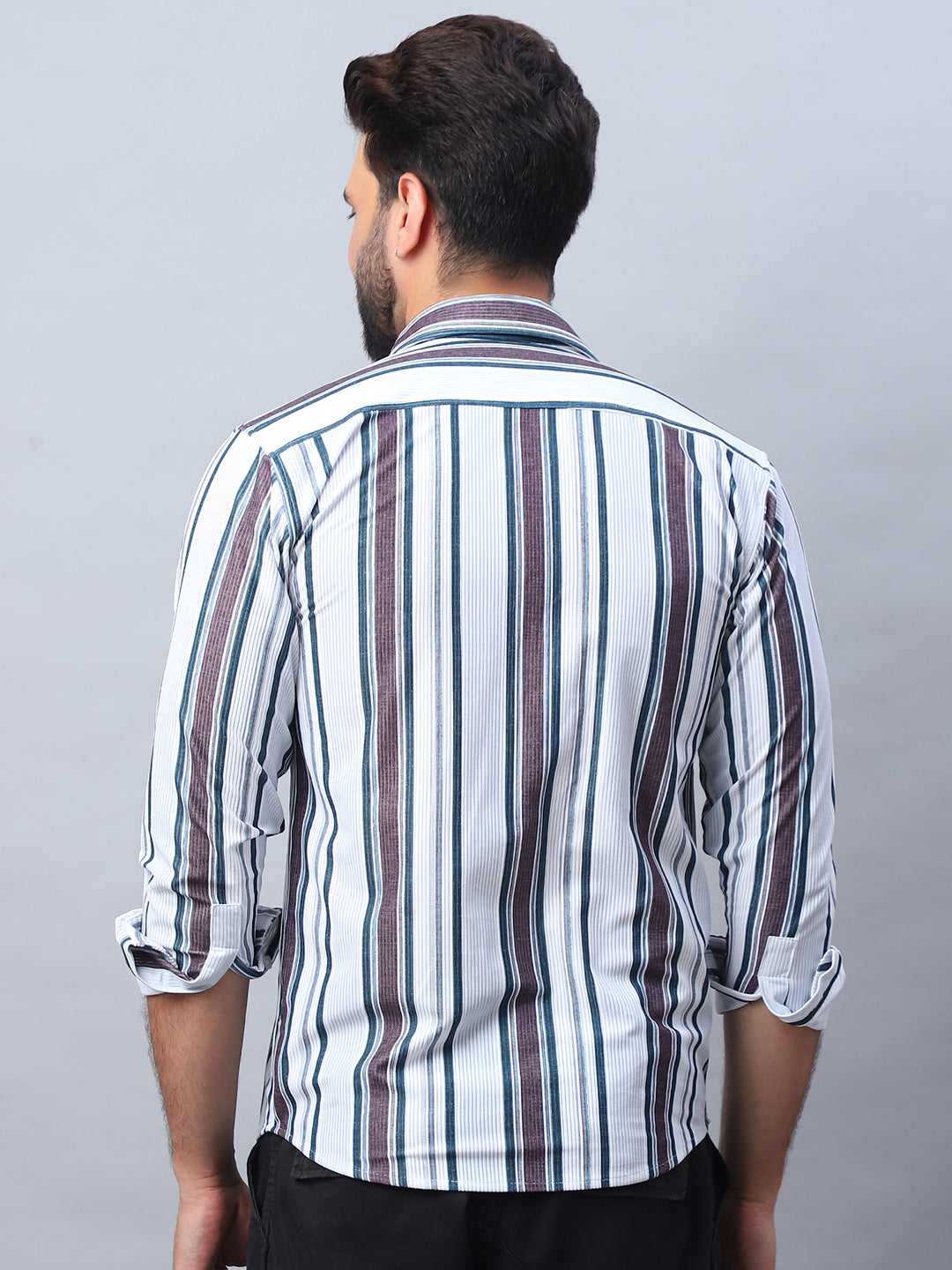 Brown Striped Cotton Mens Shirt - Corduroy Casual Shirt