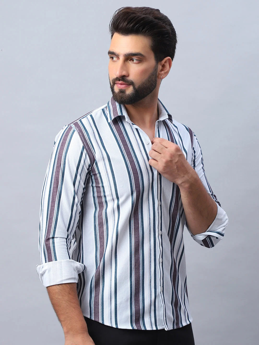 Brown Striped Cotton Mens Shirt - Corduroy Casual Shirt