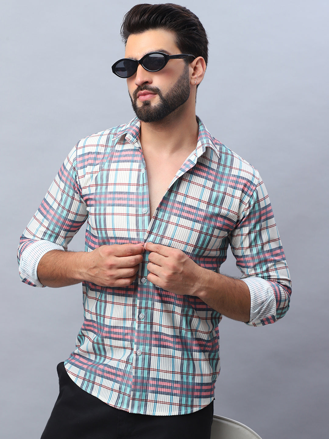 Checked corduroy Casual Shirt for Men-SF-991Coral