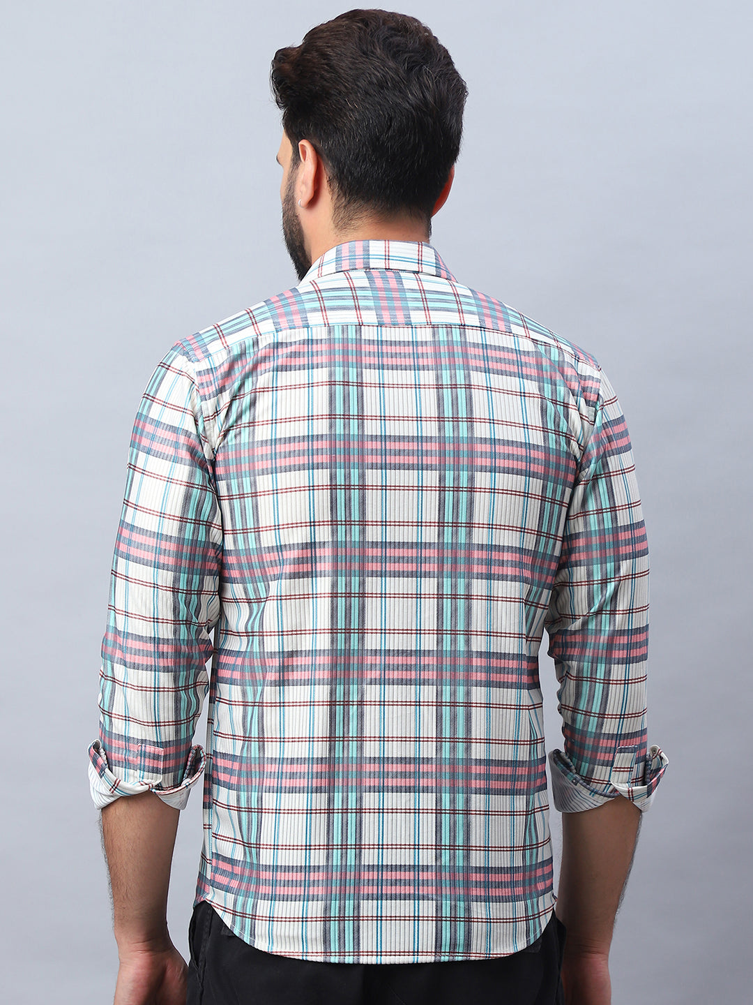 Coral Checked Cotton Mens Shirt - Corduroy Casual Shirt