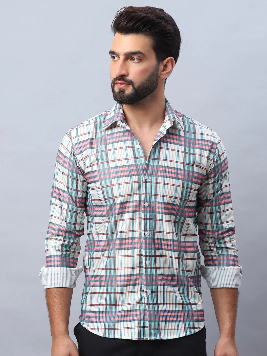 Coral Checked Cotton Mens Shirt - Corduroy Casual Shirt