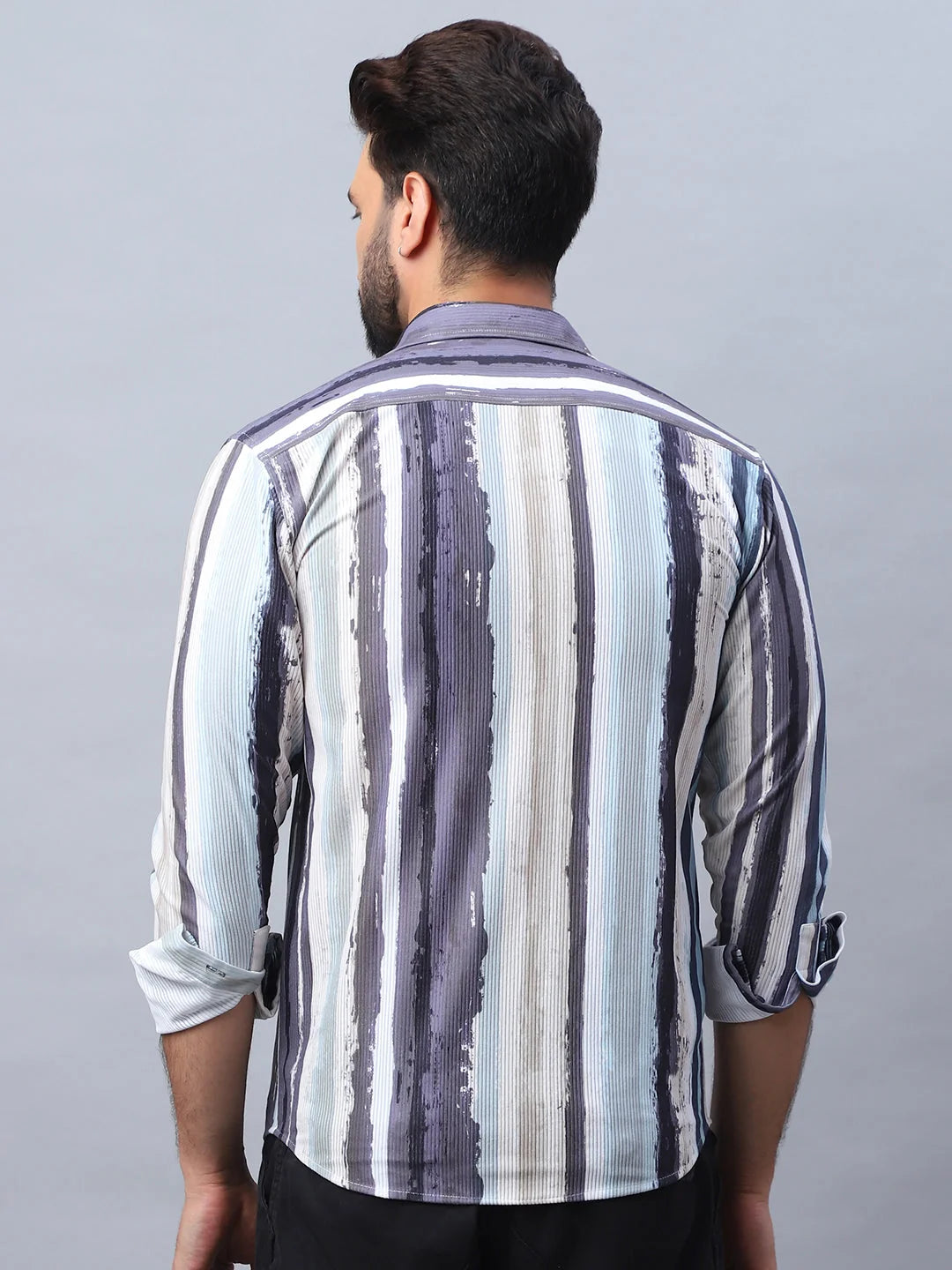 Dark Grey Striped Cotton Mens Shirt - Corduroy Casual Shirt