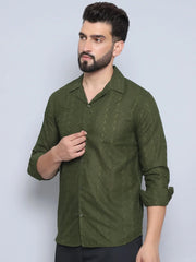 Men's Embroidered Cotton Casual Shirt-SF-992Olive