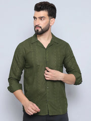 Men's Embroidered Cotton Casual Shirt-SF-992Olive