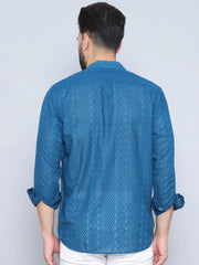 Men's Embroidered Cotton Casual Shirt-SF-992Teal