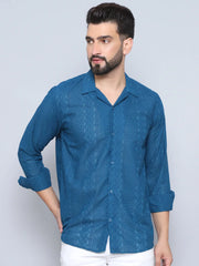 Men's Embroidered Cotton Casual Shirt-SF-992Teal