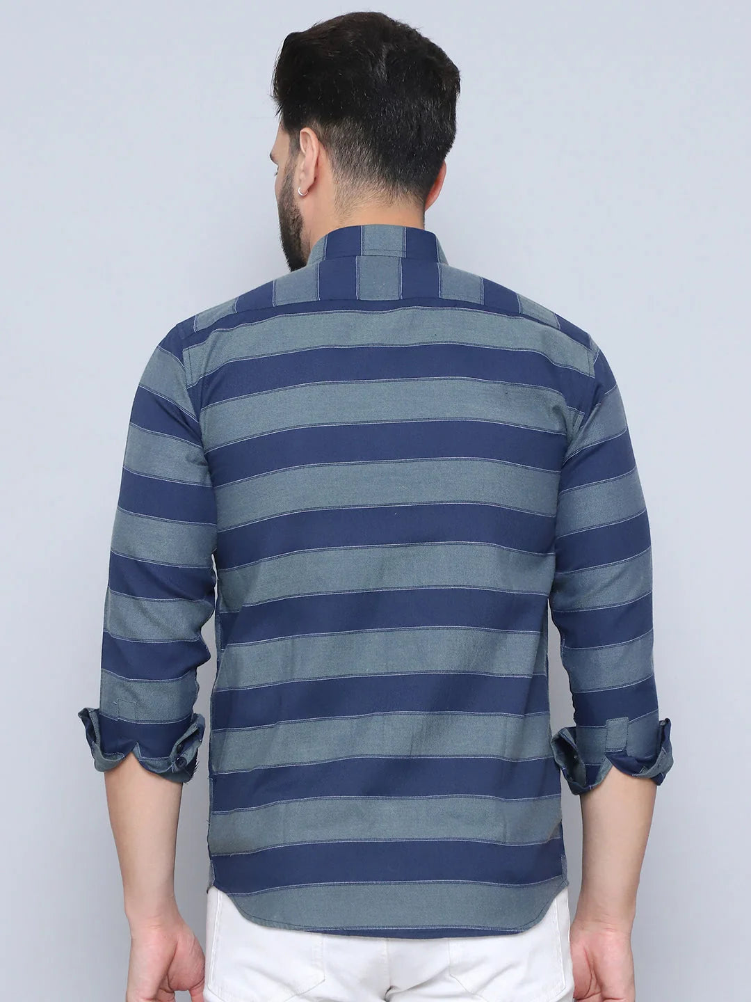 Navy Striped Cotton Shirt - Regular Fit Mens Shirt | Style9