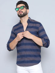 Striped Regular Fit Casual Shirt For Men-SF-993Grey