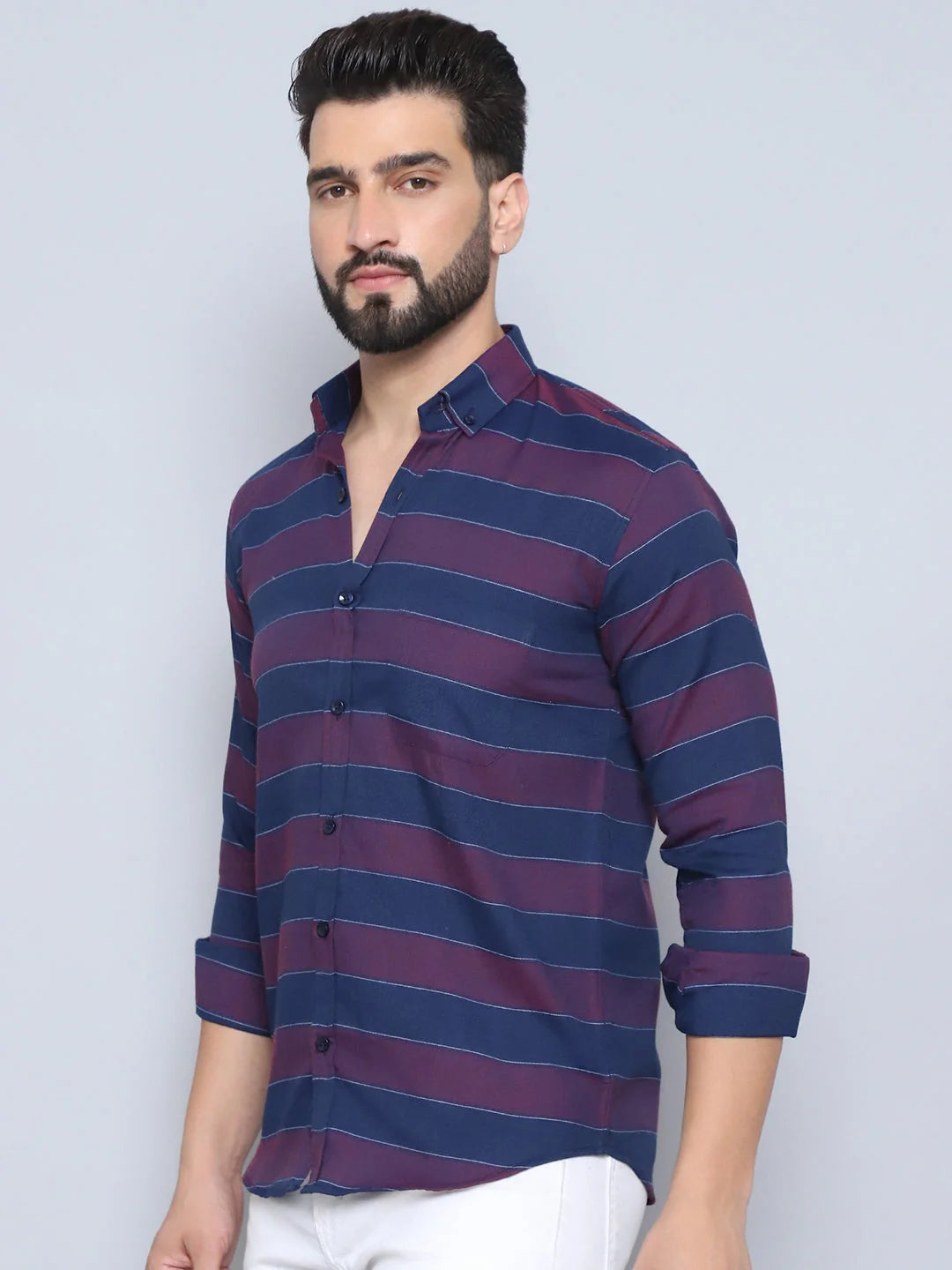 Wine Striped Mens Shirt - Regular Fit Cotton Shirt | Style9