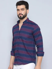 Striped Regular Fit Casual Shirt For Men-SF-993Wine