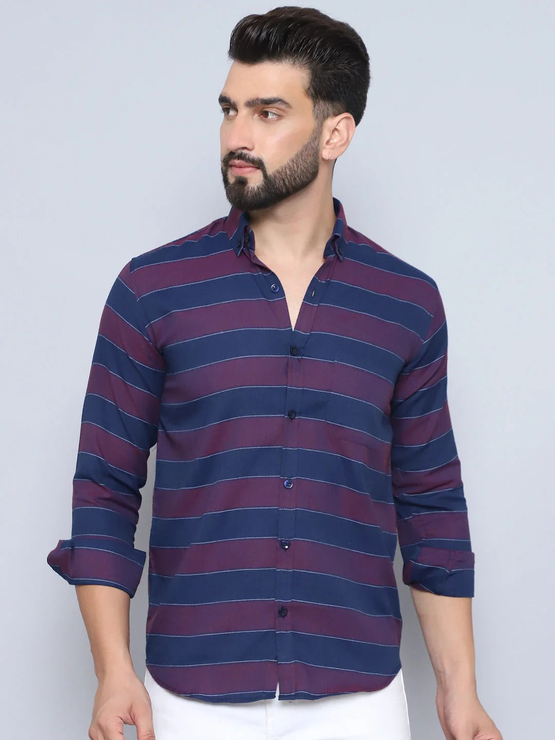 Wine Striped Mens Shirt - Regular Fit Cotton Shirt | Style9