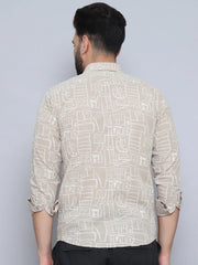 Men's Printed Casual Shirt-SF-994Beige