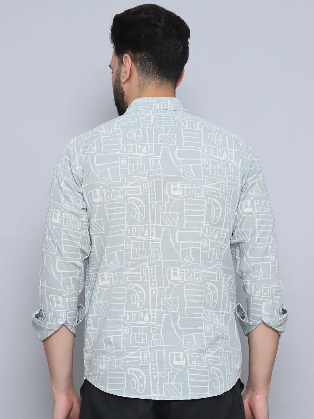 Men's Pista Green Printed Shirt - Casual Cotton Shirt