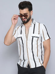 Striped Semi Sheer Casual Shirt For Men-SF-995Brown
