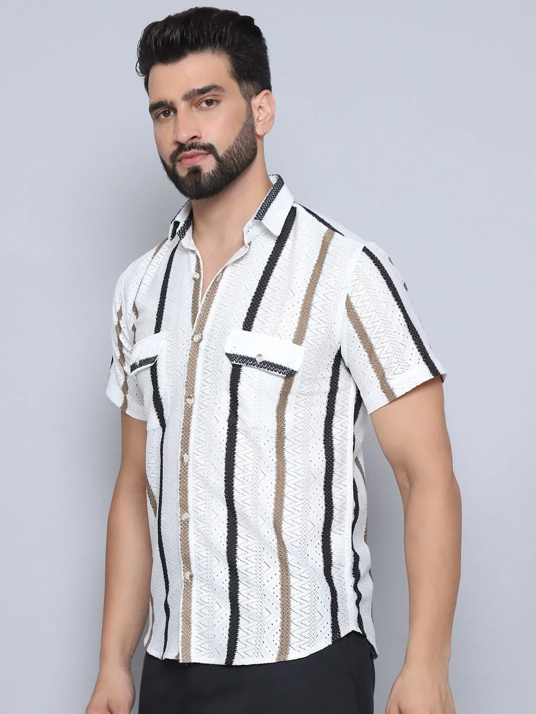 Brown Striped Mens Shirt - Semi Sheer Cotton Shirt