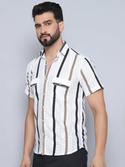 Striped Semi Sheer Casual Shirt For Men-SF-995Brown