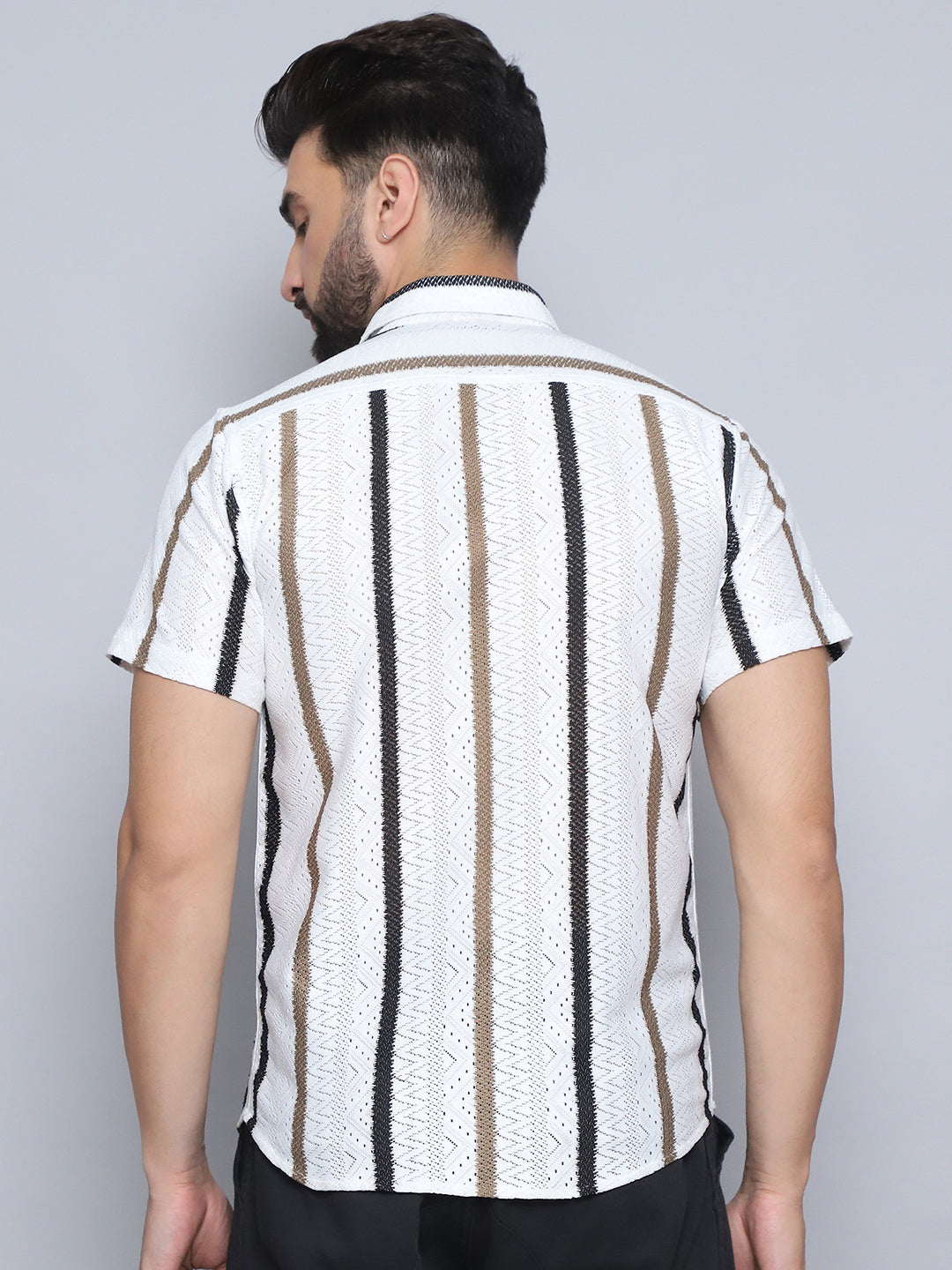 Brown Striped Mens Shirt - Semi Sheer Cotton Shirt
