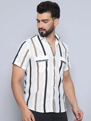 Striped Semi Sheer Casual Shirt For Men-SF-995Brown