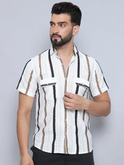 Striped Semi Sheer Casual Shirt For Men-SF-995Brown