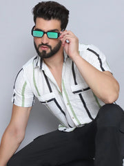 Striped Semi Sheer Casual Shirt For Men-SF-995Green
